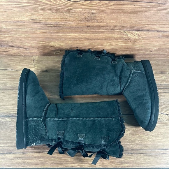 UGG Bailey Bow Tall Black Suede Winter Boots Shoes Women’s Size 8 - Picture 3 of 10